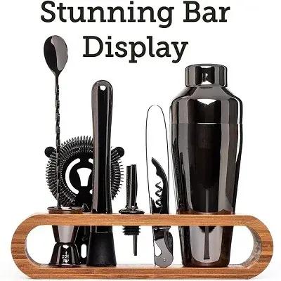 Ensemble de bar à cocktails Mixology Bartender Kit 10 pièces avec support en bambou élégant pour amateurs de mixologie et professionnels