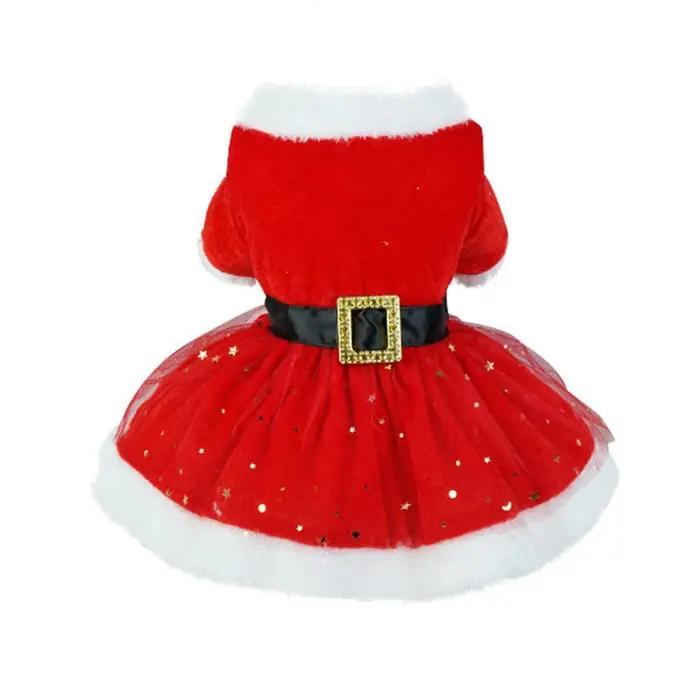 Robes de Noël pour petits chiens chats automne hiver nouvel an classique ceinture rouge vêtements