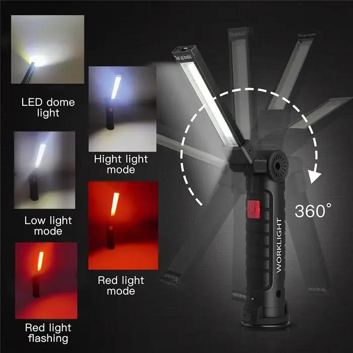 Lampe de poche LED COB portable aste par USB, lampe de travail, lanterne magnétique, lampe de face a