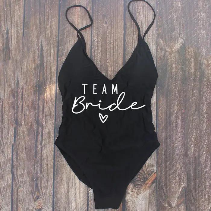 Team Bride & Bride-Maillot de bain une pièce rembourré pour femme, monokini sexy, culotte tanga, dos nu, vêtements de plage