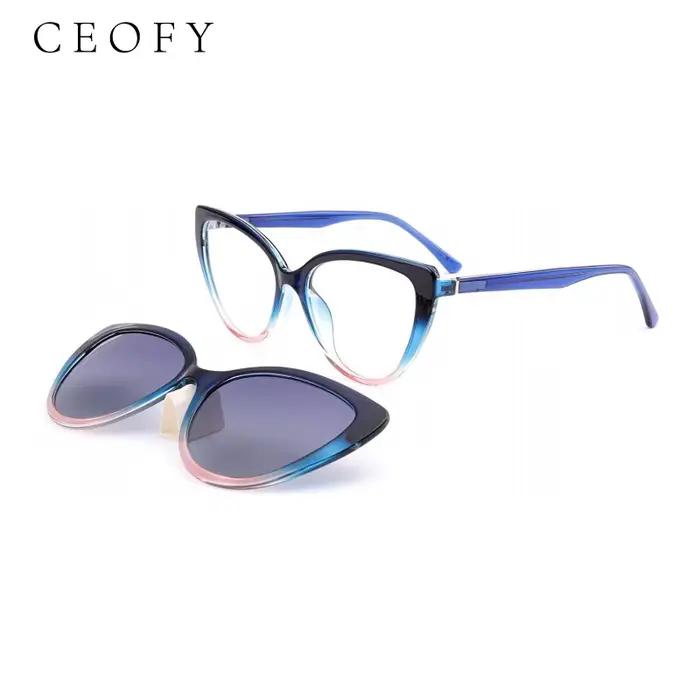 Ceofy acétate hommes femmes mode myopie lunettes cadre rétro polarisé soleil pince aimant optique lu
