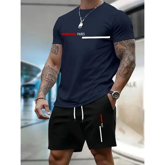 Nouvel ensemble de vêtements de sport pour hommes, short et t-shirt décontractés, respirant, moderne, idéal pour les activités de plein air, soldes pour hommes
