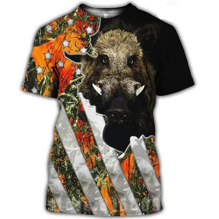 T-shirt pour homme à imprimé 3D de sanglier camouflage