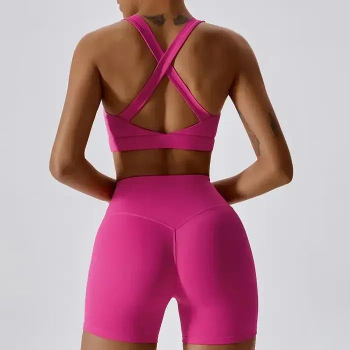 2025 Ensemble 3 pièces de yoga et fitness pour femme, short taille haute + soutien-gorge de sport an