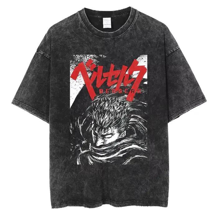 T-shirt Berserk Manga pour hommes et femmes, T-shirt Guts Anime, T-shirt vintage, Coton lavé, Vêteme