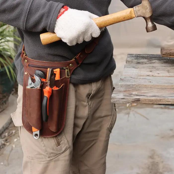 Sac de ceinture à outils en cuir Tourbon multifonctionnel pour artisan et bricoleur occasions spéciales jardinage construction