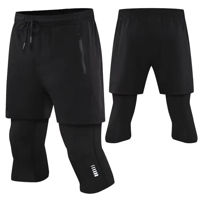 Pantalon court de Sport serré 2 en 1 pour hommes, élastique, séchage rapide, Compression, exercice d