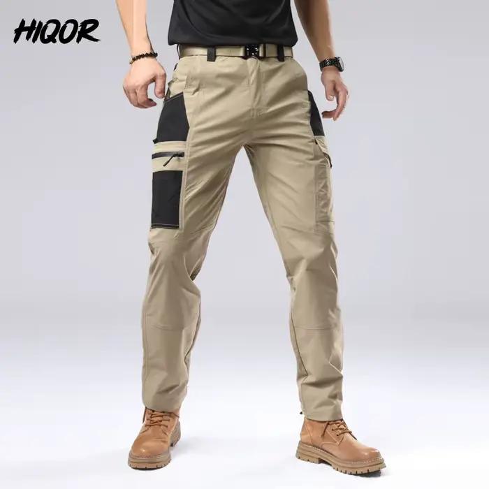 Pantalon cargo homme été HIQOR pour randonnée et travail - Coupe droite décontractée jogger américain