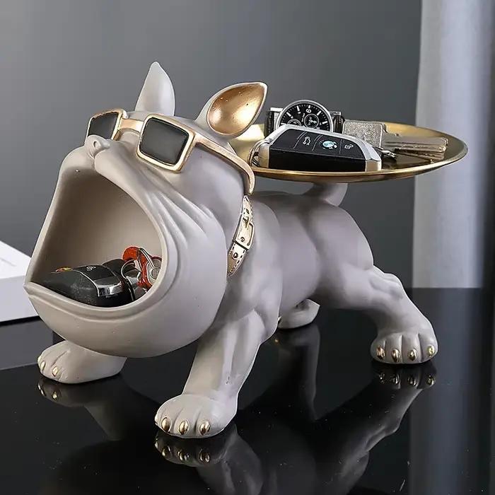 30 cm/11.8 pouces décor à la maison bouledogue Figurine chien Statue clé boîte de rangement Animal ornement résine