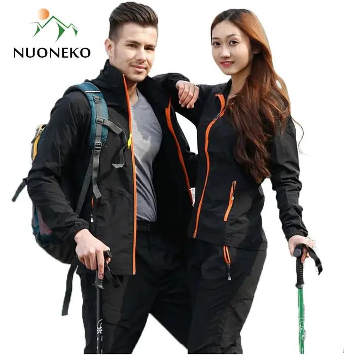 Ensemble de vêtements de randonnée NUONEKO 2 pièces veste à capuche et pantalon imperméable coupe-vent pour homme et femme activités plein air camping et pêche