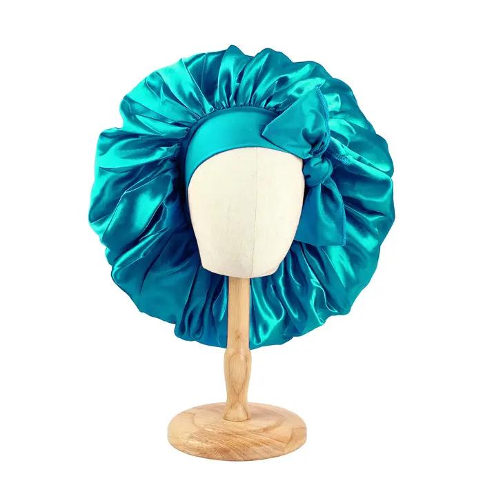 Grand bonnet en satin pour femmes, bonnet de nuit soyeux avec bandeau à nouer extensible, pour dormir, se baigner et se coiffer occasions spéciales