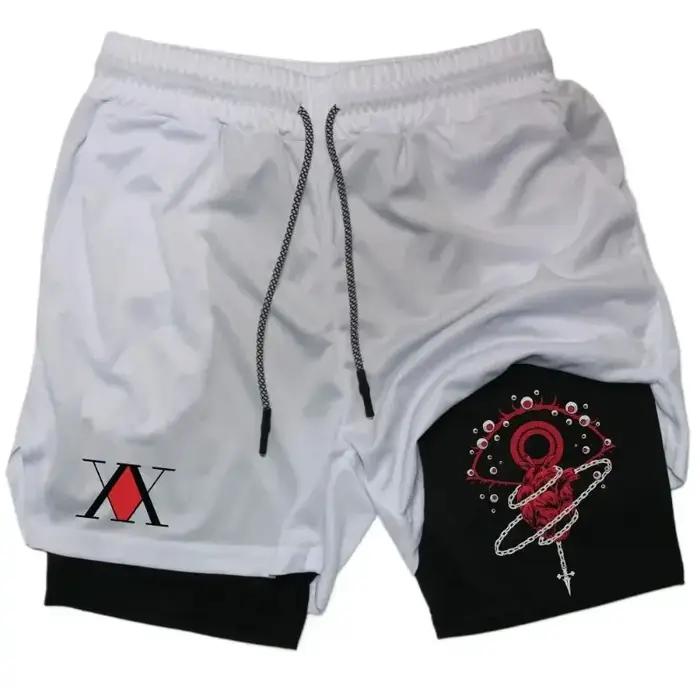 Short Anime Hunter X Hunter pour Hommes, Compression 2 en 1, Course à Pied, Entraînement, Sport, Séchage Rapide avec Poches