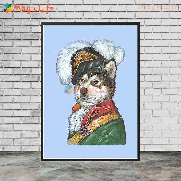 Affiches murales de dessin animé avec Portrait d'animaux de chien drôle
