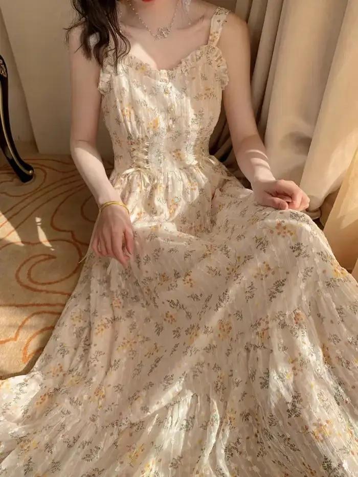 Robe Mi-Longue Élégante à Imprimé Floral pour Femme