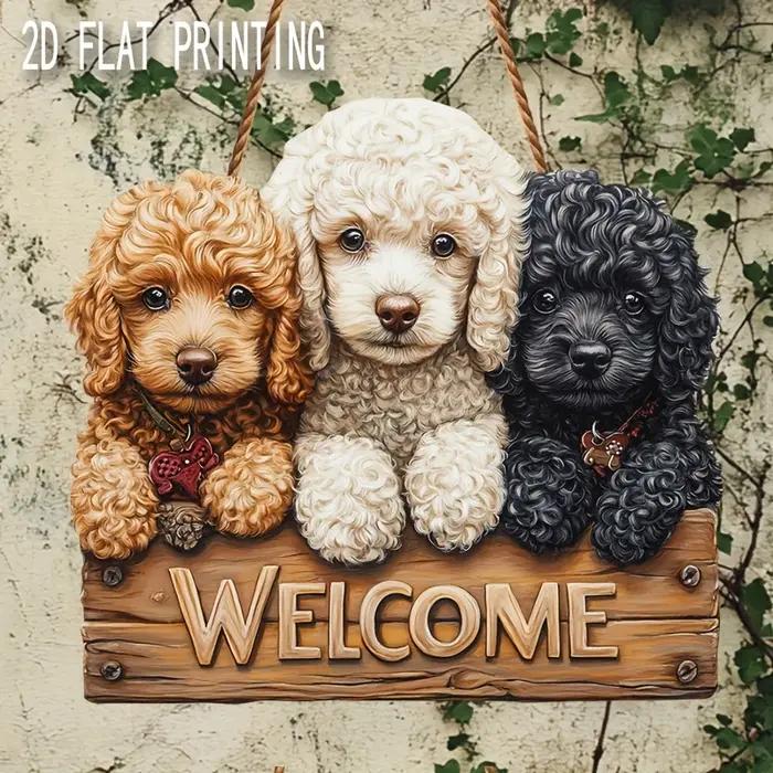 Panneau de bienvenue pour chien en bois plat 2D de 25 cm