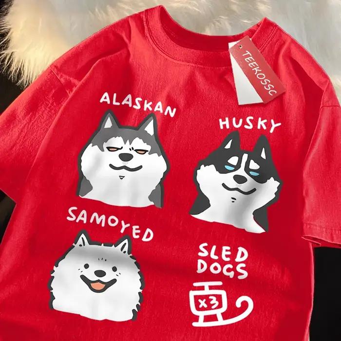 T-shirt imprimé Alaskan Husky Samoyeo Sled Dogs pour hommes et femmes