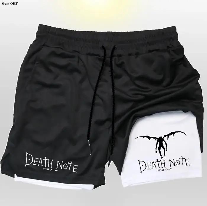 Hommes Shorts 2 en 1 Double pont Anime Death Note séchage rapide Gym Runnung Sport Shorts Fitness Jo