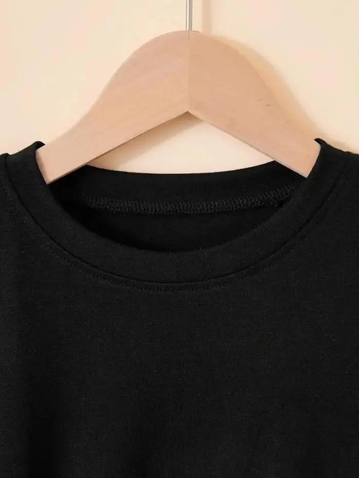 Vêtements pour enfants pour filles : robe longue à manches courtes, style Ins pour les enfants plus âgés, t-shirt à manches courtes avec imprimé chat noir arc-en-ciel et thé au lait perlé, convient au