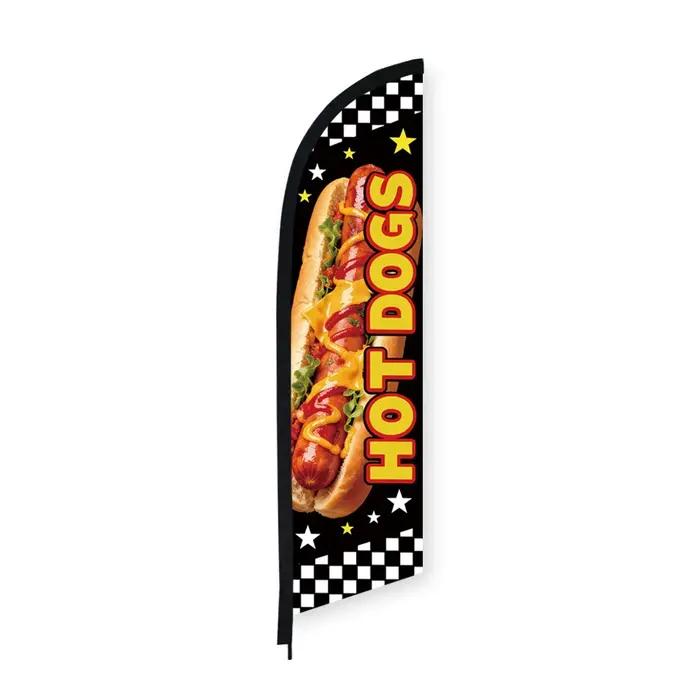 Drapeau plume Hot Dogs motif pain et saucisse décoration fast-food et snack-bar occasions spéciales et promotionnels