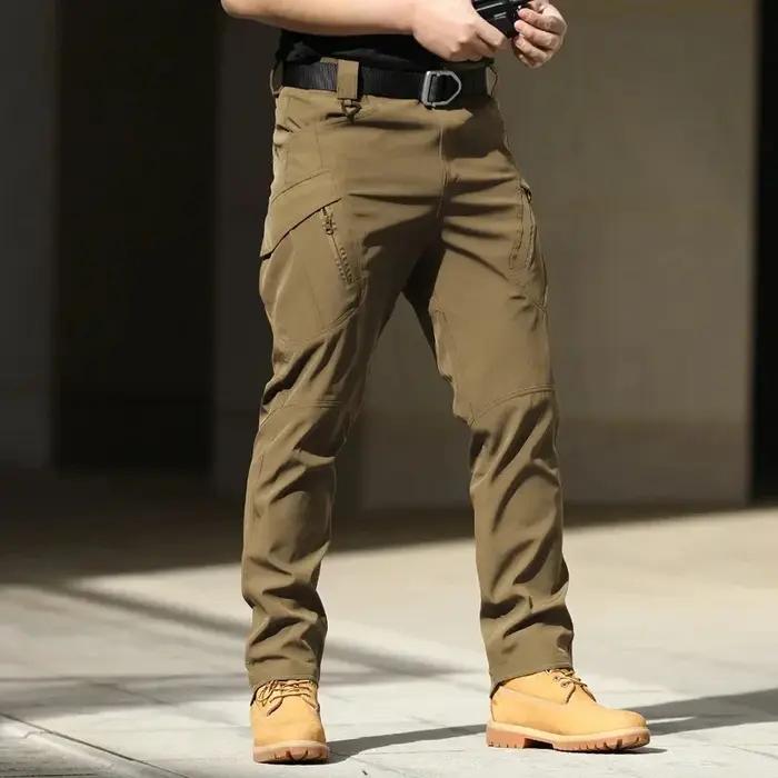 Pantalon cargo tactique pour hommes – Softshell, tissu extensible, poches multiples, bouton volant,