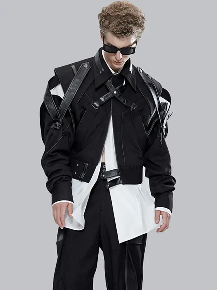 Mauroicardi-Veste courte en cuir patchwork pour homme