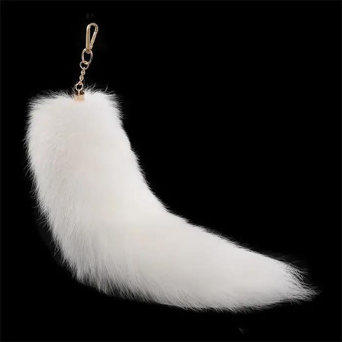 Porte-clés en véritable queue de renard de 40 cm, grande queue de loup en peluche mignonne, breloque de sac, porte-clés, sangle de voiture, chaîne, vente en gros