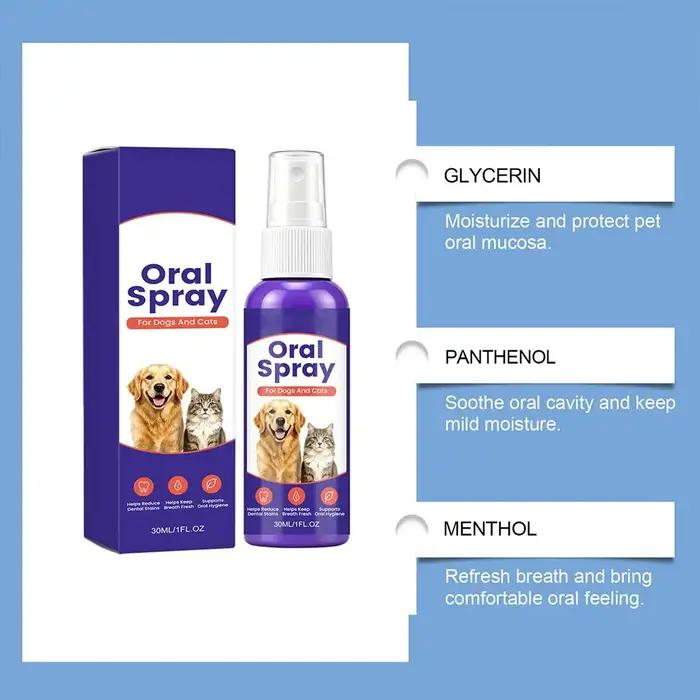 Spray buccal pour animaux de compagnie, pour chiens et chats, rafraîchisseur d'haleine dentaire, 30ml, nettoyant pour dents, spray d'hygiène buccale, outil de toilettage dentaire pour animaux de compa