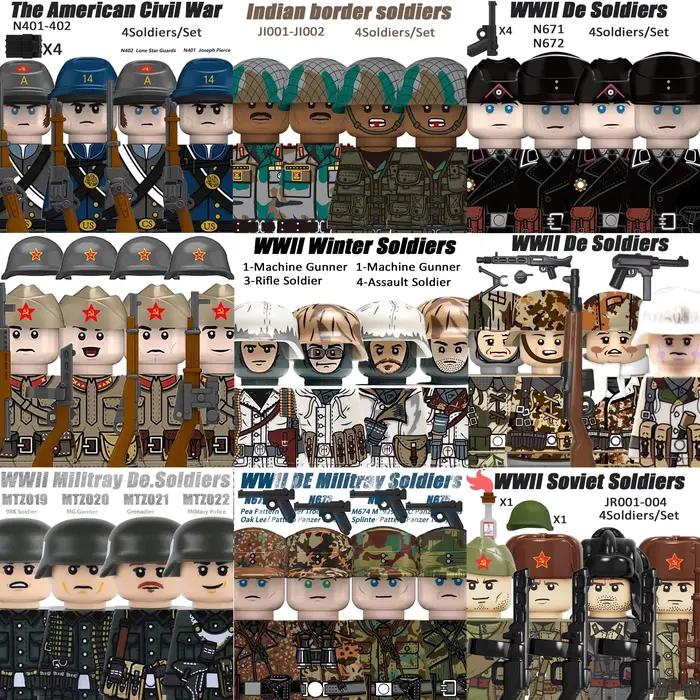 Figurines de soldats d'hiver de la Seconde Guerre mondiale, blocs de construction, officier, infanterie américaine, armée britannique, armes, 98K, armée rouge soviétique, briques, jouets