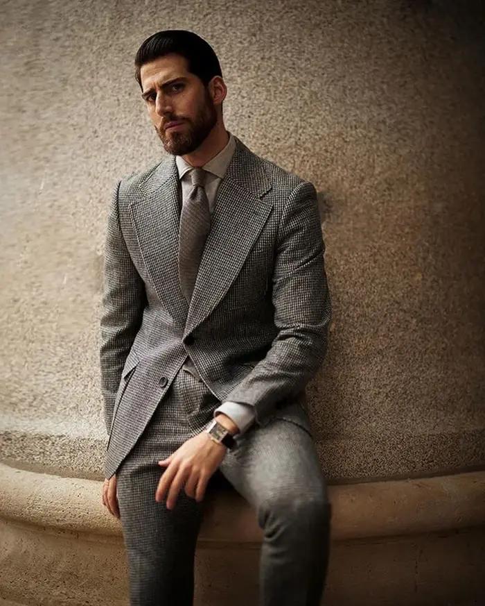 Costumes sur mesure pour hommes, 2 pièces, revers, petit tissu pied-de-poule, formel, mariage, décon