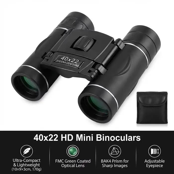 Jumelles HD 40x22 BAK4 FMC pliables, mini-télescope longue portée 2000M pour la chasse, les sports, le camping et les voyages