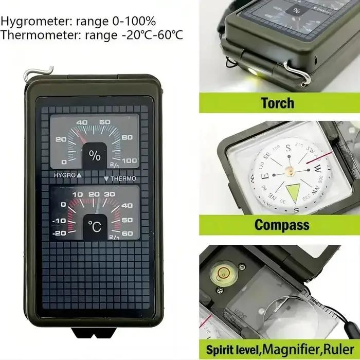 Boussole de survie 10-en-1 avec thermomètre et hygromètre