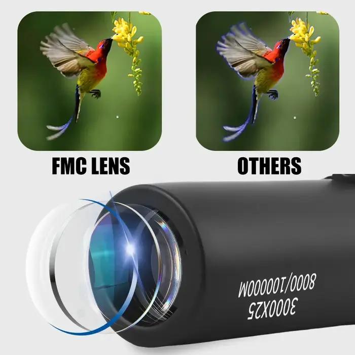 Monoculaire professionnel 3000x25 HD télécommandé, mini portable pour camping et chasse en extérieur
