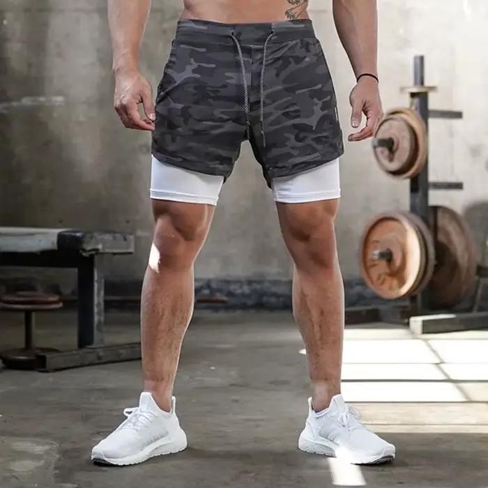 Short de course camouflage pour hommes, Short de sport 2 en 1, séchage rapide, entraînement, Fitness, Jogging, pantalons courts d'été pour hommes