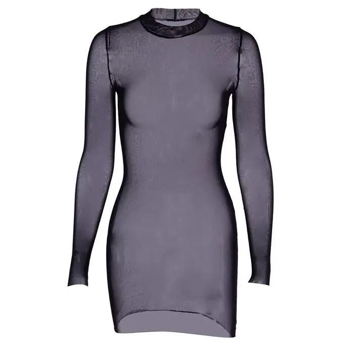 Robe en maille transparente sexy pour femme, printemps automne, à manches longues, moulante, mini, s