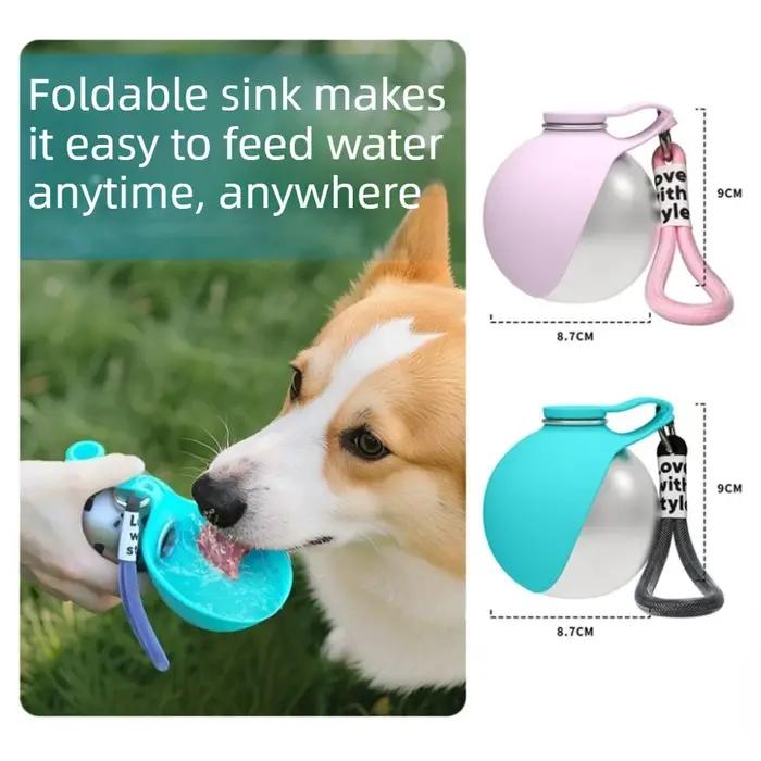 Bouteille d'eau portable pour chien 285 ml en acier inoxydable avec bol en silicone