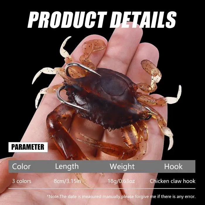 HENGJIA 3 pièces 8 cm 19g 3D Simulation crabe appât avec crochet artificiel souple Silicone leurre p