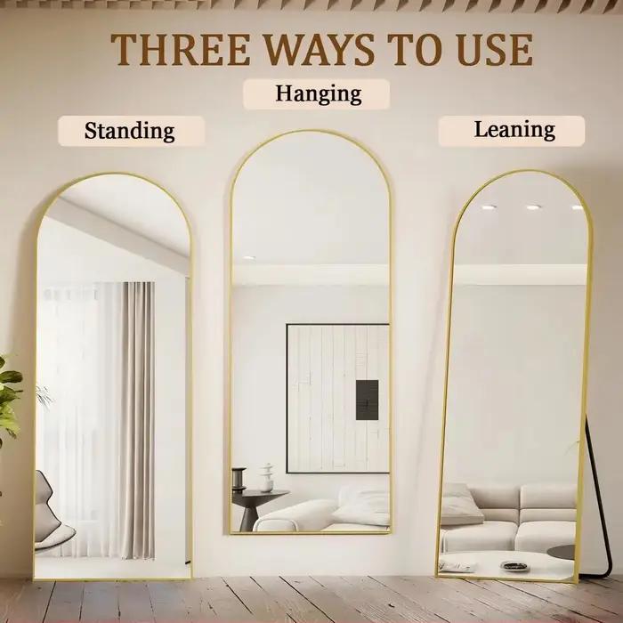 BEAUTYPEAK Miroir pleine longueur arqué, miroir de sol complet de 71 po x 26 po sur pied suspendu ou