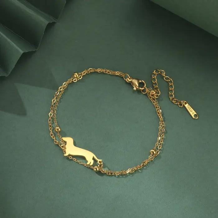 Teckel chien bracelets porte-bonheur pour femme boîte en acier inoxydable chaîne mignon chiot animaux de compagnie Bracelets bijoux cadeau