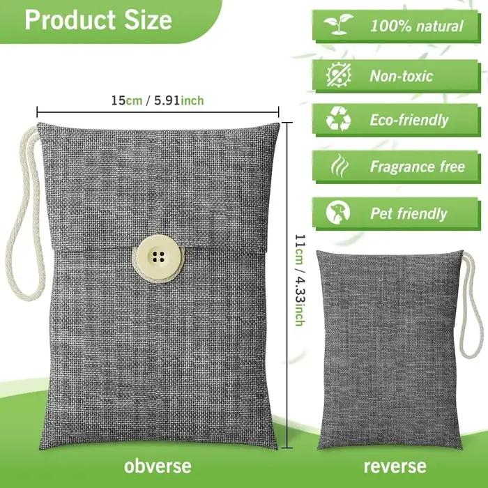 Sac de charbon de bambou activé pour purifier l'air et éliminer les odeurs pour maison et voiture en gris foncé ivoire lavande orange vert