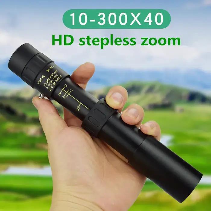 Télescope monoculaire 10-300x40 HD portable support smartphone pour camping chasse ornithologie