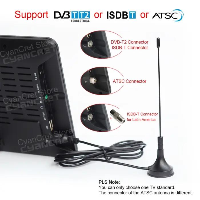 LEADSTAR – mini TV Portable 9 pouces, ATSC DVB-T2 tdt, numérique et analogique, Support USB TF PVR MP4 H.265 AC3, ISDB-T