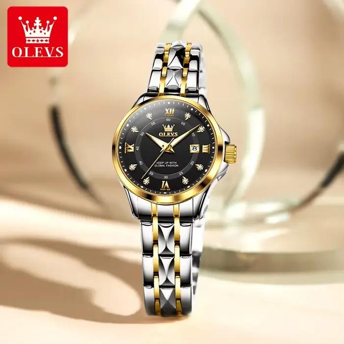 Montre femme OLEVS luxe or petit cadran - Étanche acier inoxydable bracelet losange date