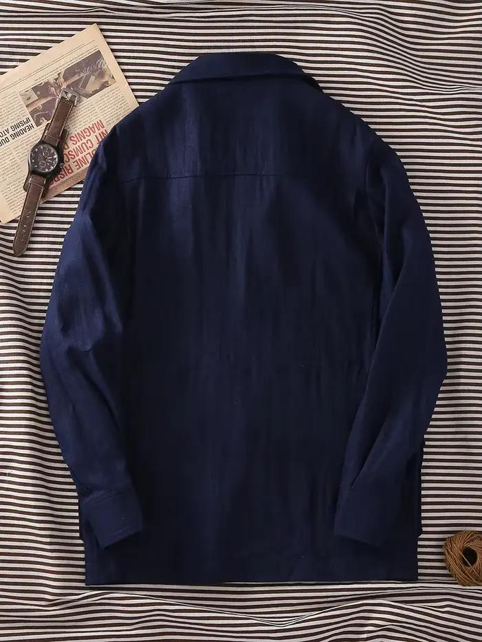 Veste de chasse en lin bleu marine pour homme, veste d'extérieur élégante et décontractée pour printemps et été, tenue de gentleman occassions décontractées