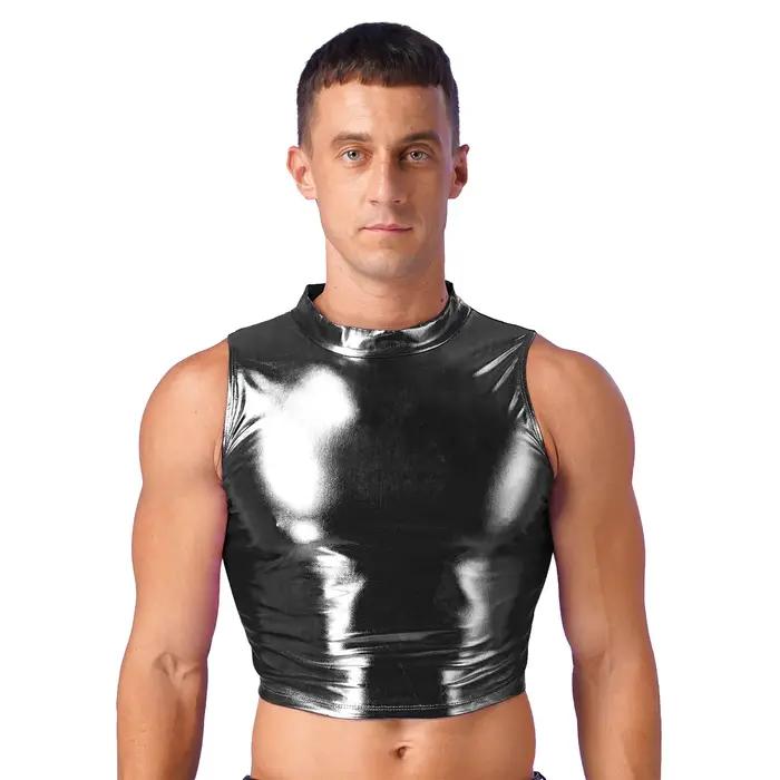Costume de breven Faux Cuir GlaPole pour Homme, Vêtement à Col Montant D.lique, Crop Précieux, Haut