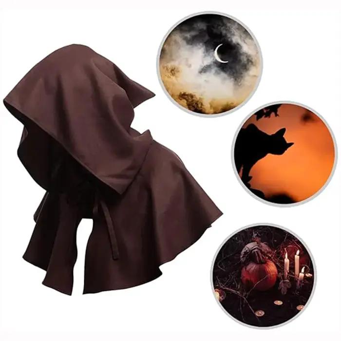 Costume de cosplay médiéval à capuche marron pour hommes et femmes