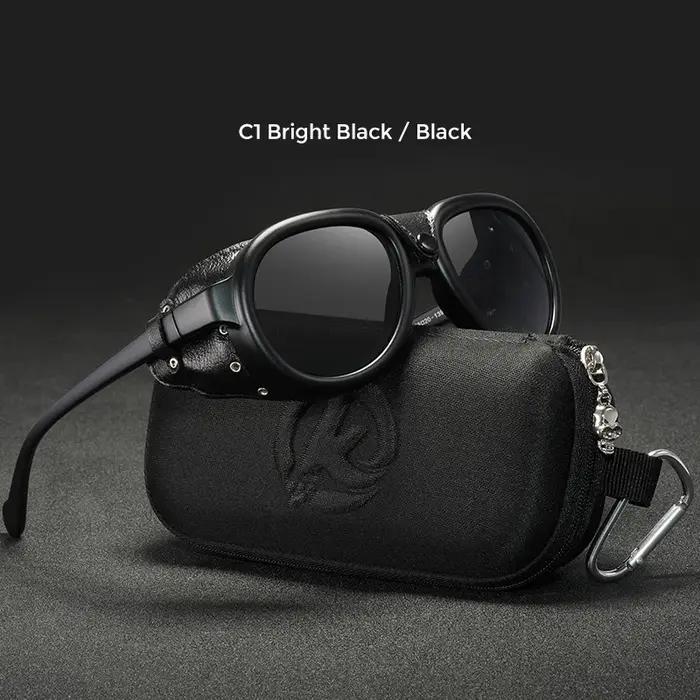 KDEAM luxe Steampunk pilote lunettes de soleil hommes et femmes en cuir souple bouclier