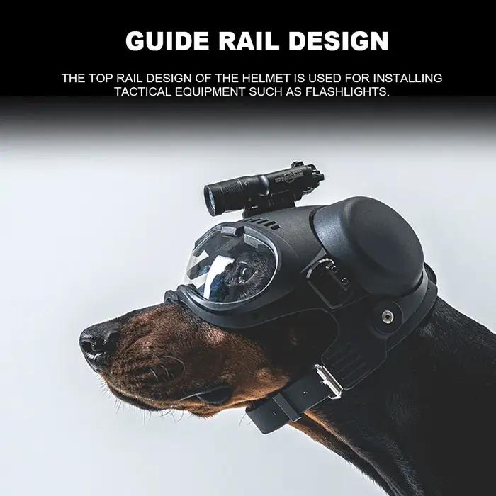 Casque protection chien tactique K9 avec rail fixation lunettes chasse entraînement grand chien