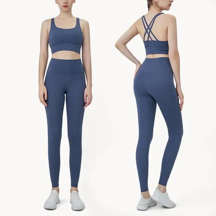 Été nouveau 2 pièces vêtements de Yoga survêtement pour femmes athlétique dos croisé haut