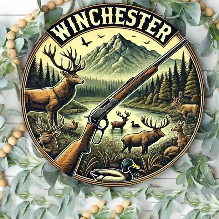 Winchester – panneau mural rond en métal d'inspiration vintage