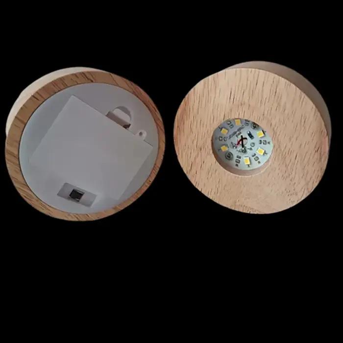 Base d'affichage de lumière LED ronde en bois à piles de 8cm, support de lampe de Table 3D, Base de